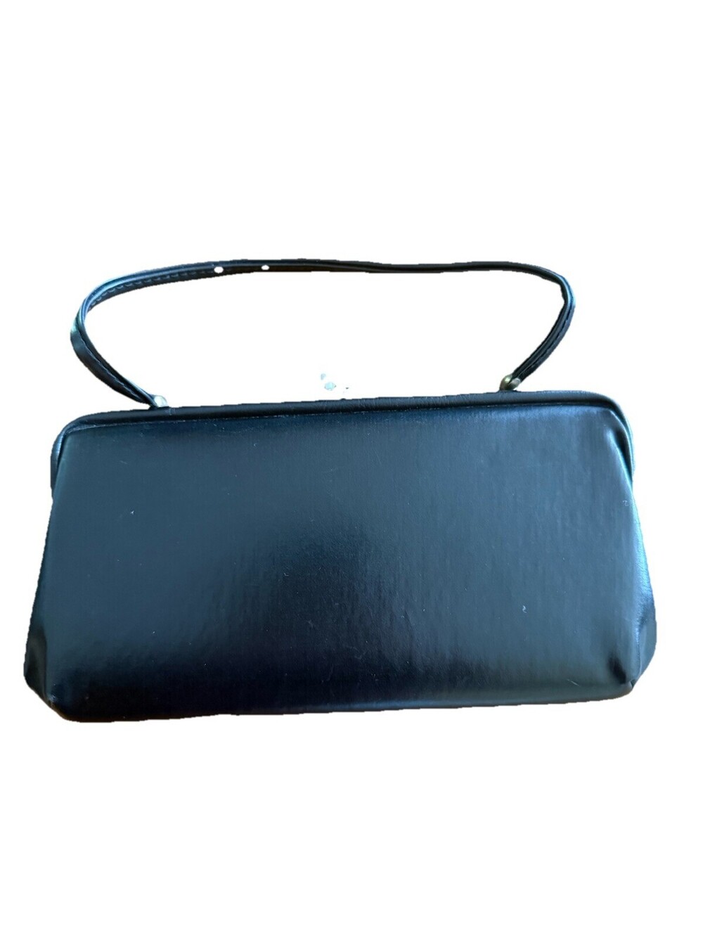 Vintage MCM Black Faux Leather Clutch KISS Lock Clasp
